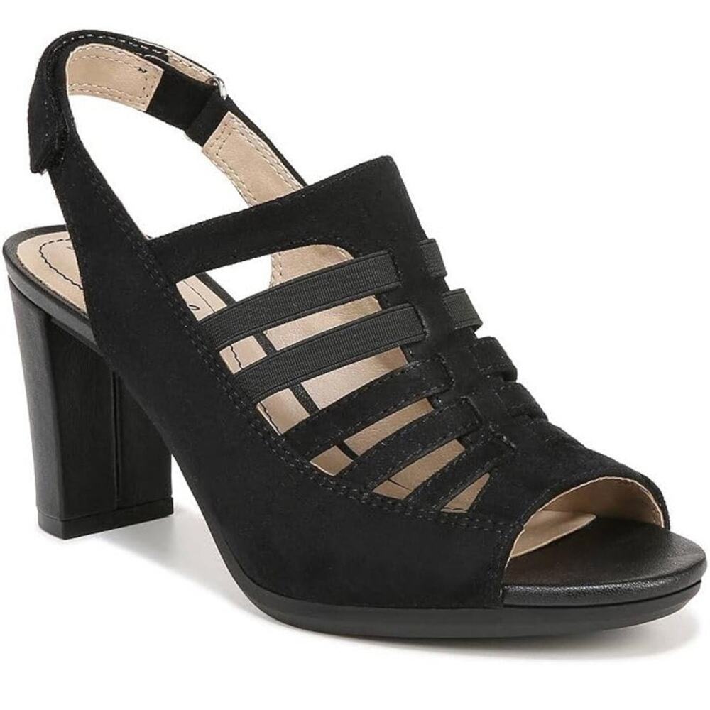 NIB Life Stride Soft‎ Comfort Black Arlene Strappy Dressy Feminine 6 M Heels NEW